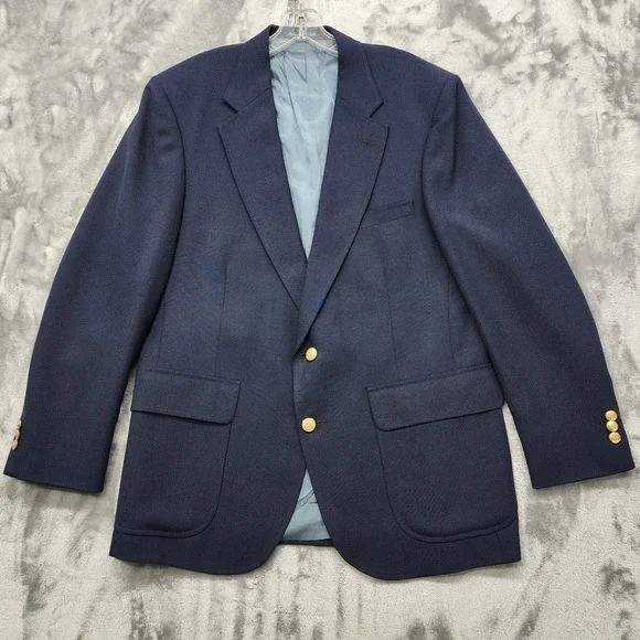 Vintage Stafford Blazer Mens 43R‎ Blue Hopsack Gold Button Sport Coat Jacket