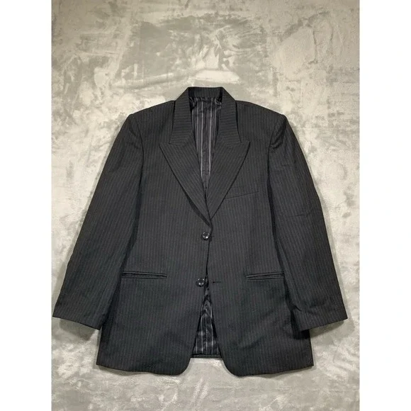 Vintage 90s Y2K Abercrombie Fitch Wool Lined Pinstripe Blazer Size 42 Black EUC