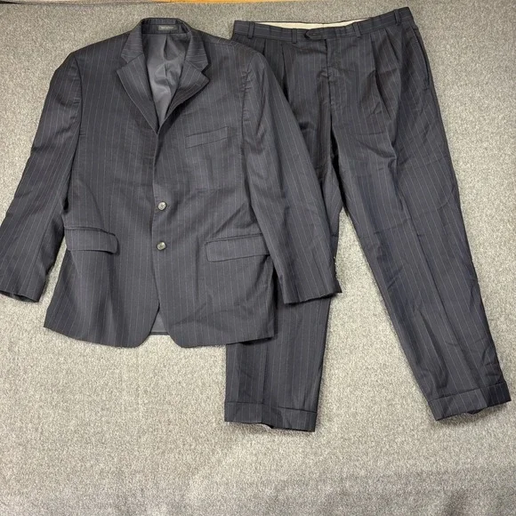 Lauren Ralph Lauren Mens 44R Navy Blue Pinstripe 100% Wool 3-Button Suit 38X30