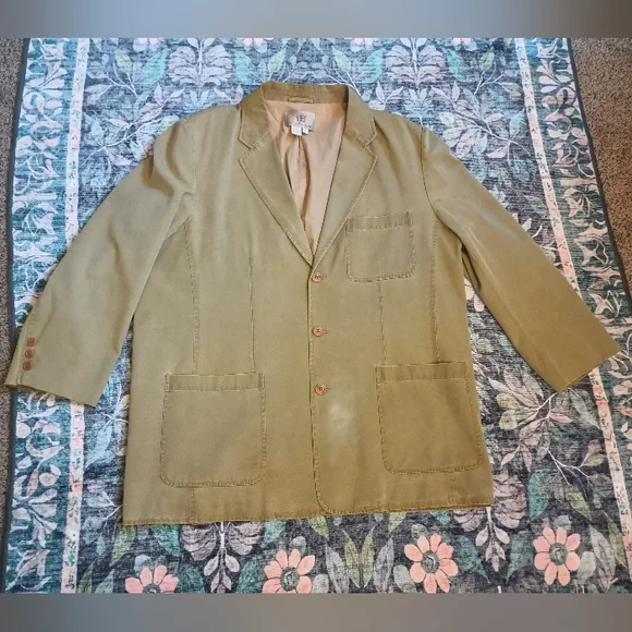 The Territory Ahead Mens Utility Blazer XL Tan Silk Blend Distressed Safari