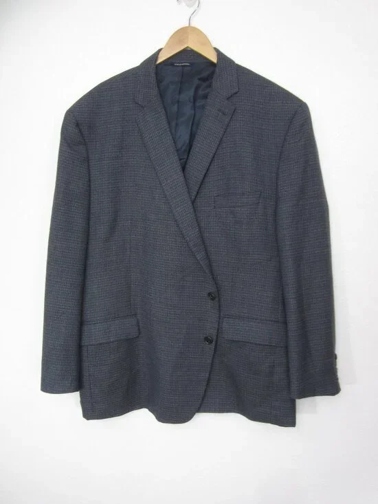 RALPH Ralph Lauren Blue Label 52R Blue Gray Micro  Plaid Sport Coat Wool Blend
