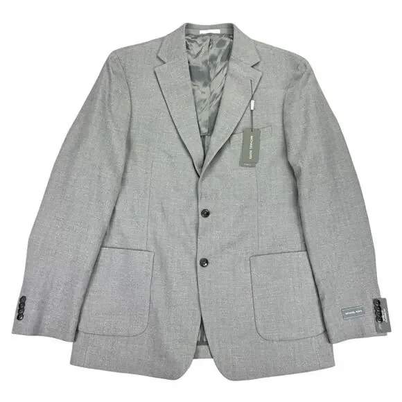 Michael Kors Mens Keates Classic Fit Herringbone Woven Sport Coat Light Gray 44L