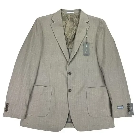 Michael Kors Mens Keates Classic Fit Herringbone Woven Sport Coat Oatmeal 44L