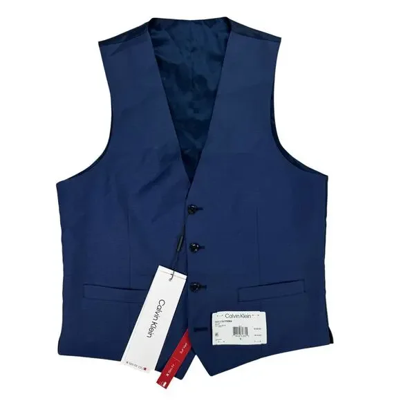 Calvin Klein Mens X Slim Fit Hailey Wool Infinite Stretch Suit Vest Blue S