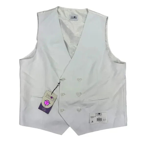 Tayion Mens Asupreme Classic Fit Double-Breasted Suit Vest White L
