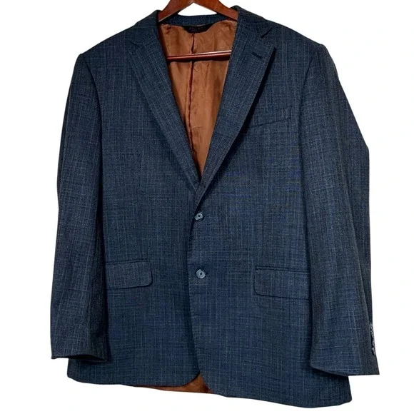 Jos A Bank Joseph Mens 44R Blue Gray Plaid Wool Silk Sport Coat Blazer