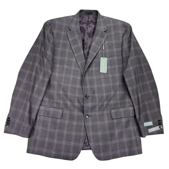 Michael Kors Mens Kent Classic Fit Stretch Plaid Sport Coat Burgundy 46L