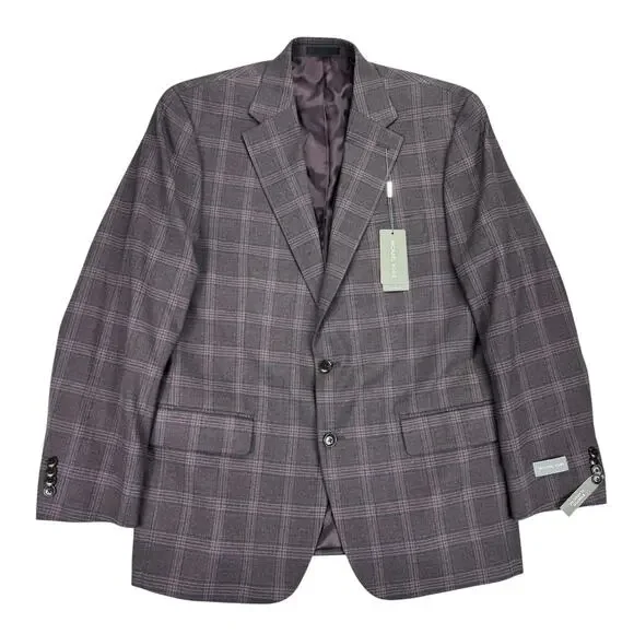 Michael Kors Mens Kent Classic Fit Stretch Plaid Sport Coat Burgundy 42R