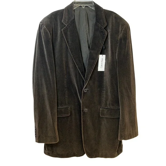 Calvin Klein Mens 44L Brown Velvet Blazer Sport Coat Cotton 2 Button Jacket NWT