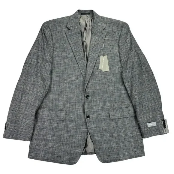 Michael Kors Mens Kent Classic Fit Stretch Windowpane Sport Coat Gray Blue 44L