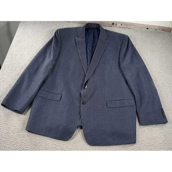 Lauren Ralph Lauren Silk Wool Blazer Mens 50L Sport Coat Blue Plaid Windowpane