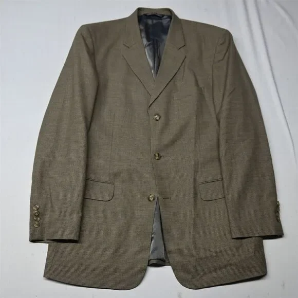 J Ferrar 44L Brown Check 100% Wool Mens Sport Coat Suit Jacket Blazer‎