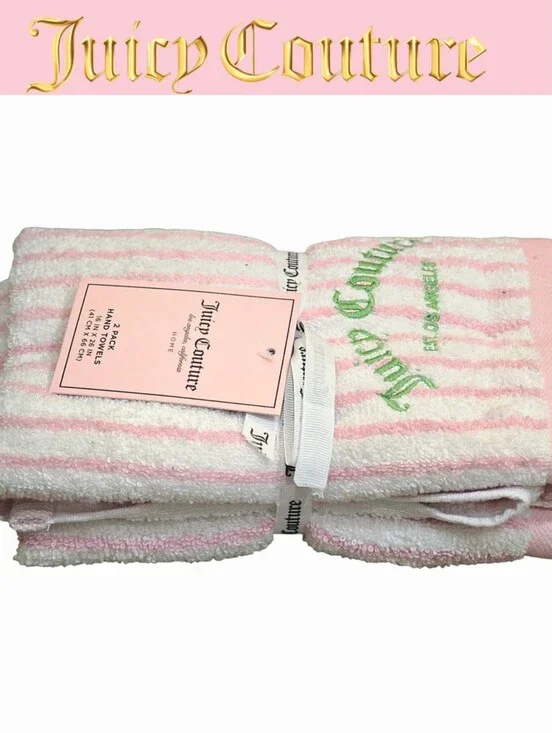 Juicy Couture Home Pink & White Striped Logo Hand Towel Set