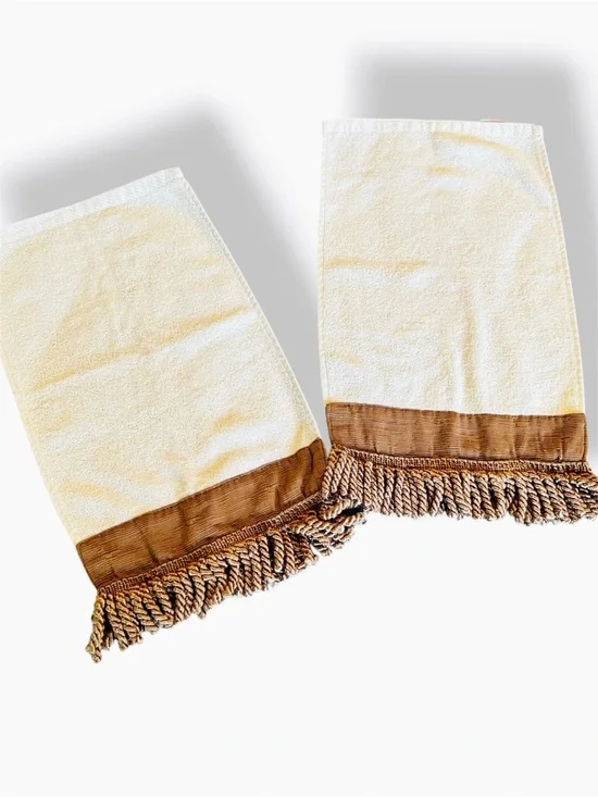 CROSCILL Set of 2 Cotton Towels Cream & Bronze Gold Brown Decorative Hand Towel