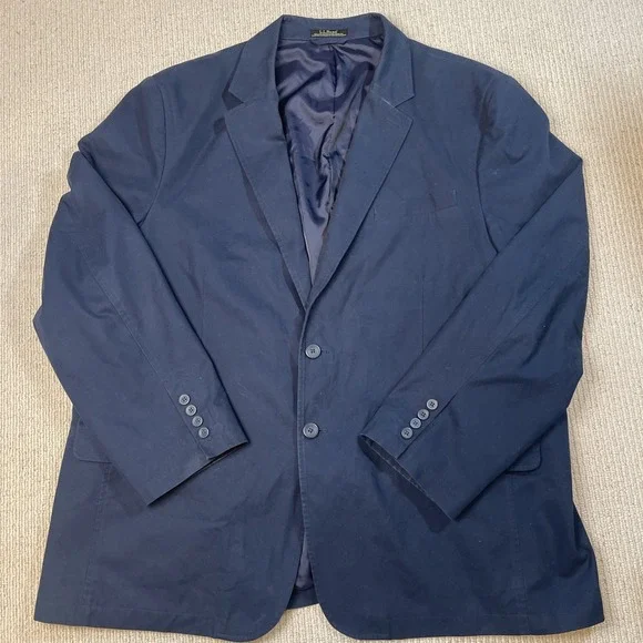 LL Bean Men's Size 52 Sport Coat Blazer Jacket Navy Wedding 100% Cotton