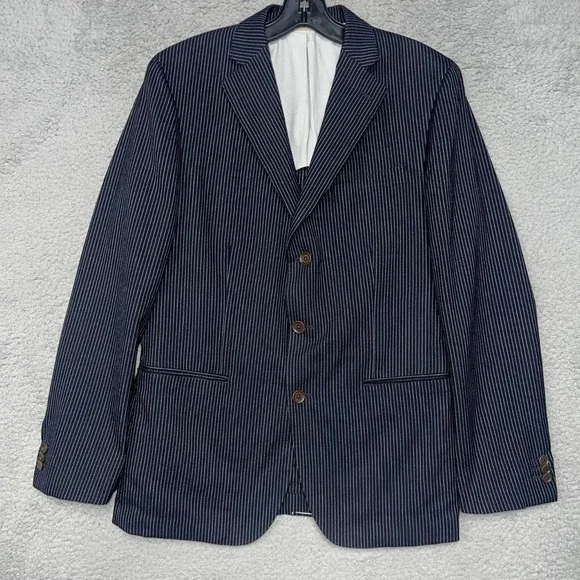 Banana Republic Heritage Blazer Mens 38S Blue Pinstripe‎ Wool Cashmer Blend Coat