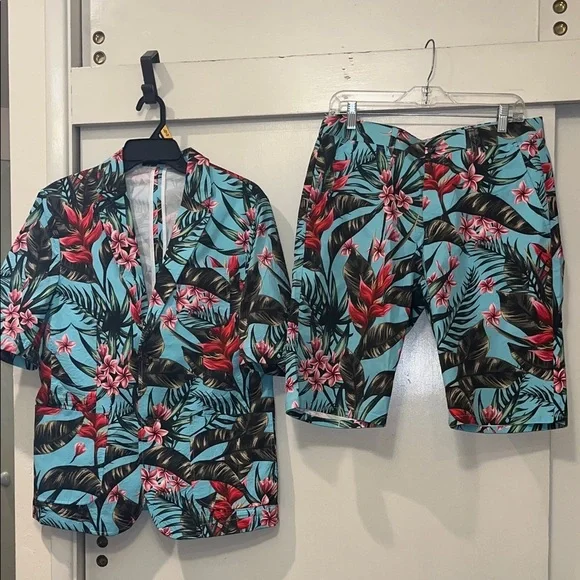 Cloud Style NWOT Tropical Floral Men's Bermuda Shorts Suit Set Medium