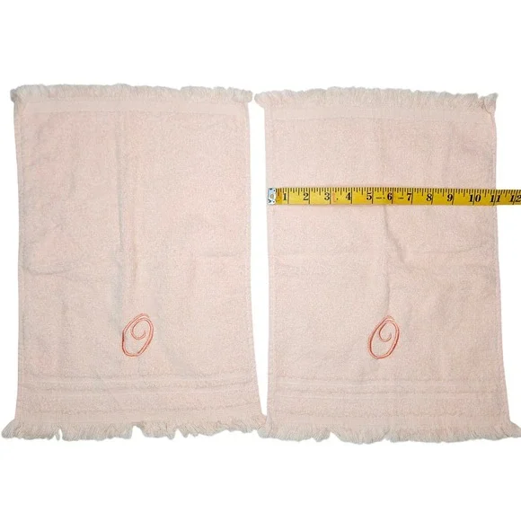 Vtg Cannon Peach Pink Cotton‎ Monogram Letter O Fringe Fingertip Towels Set of 2