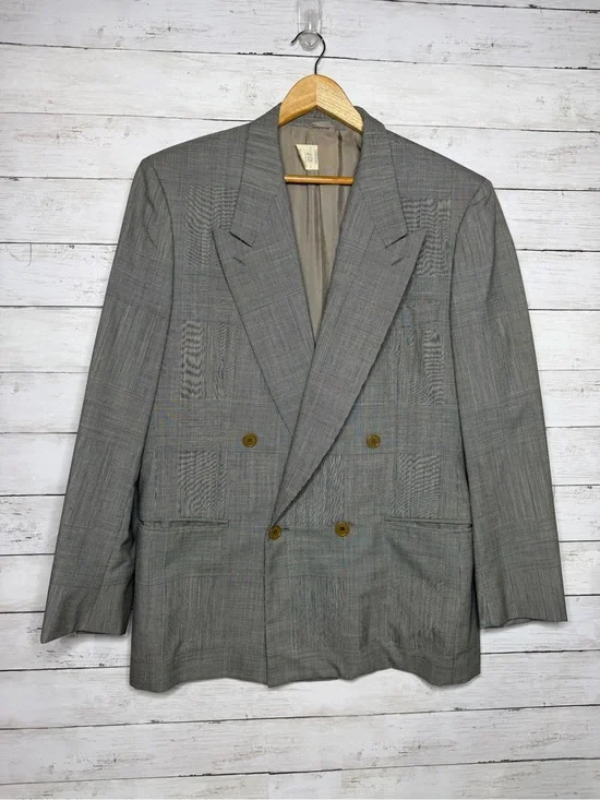 Vintage Valentino Boutique Blazer Mens 52 Wool Double Breasted Plaid Italy
