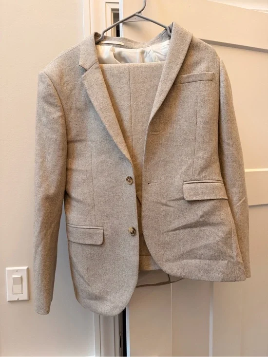 Topman Beige Wool Blend Blazer with Cream Lining