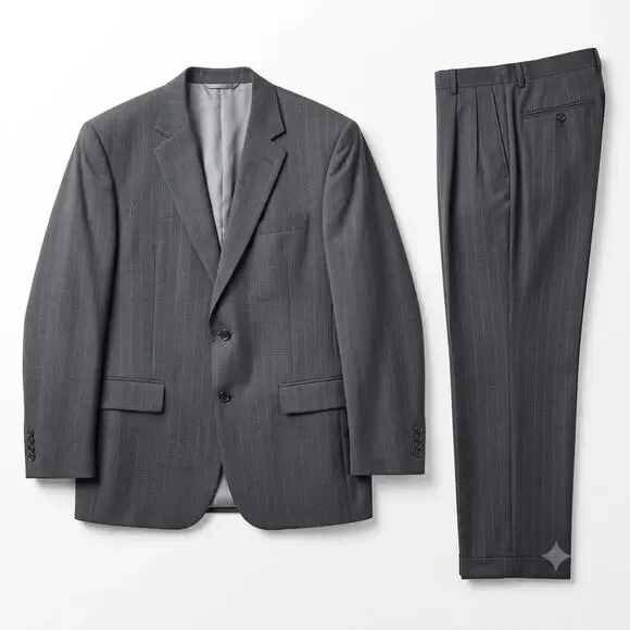 Jos A Bank Wool Pinstripe Suit Charcoal Gray Mens 42L Jacket 36R Pleated Pants