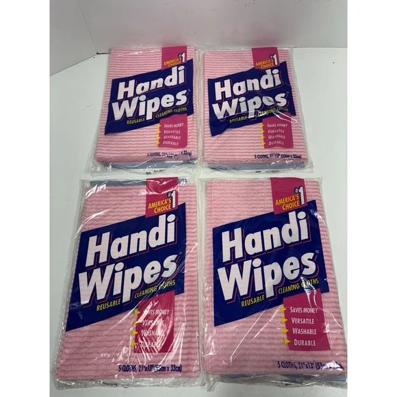 VINTAGE Handi Wipes‎ Lot Of 4 Reusable Multi-purpose Cloths Pink 5 Pk Each New!
