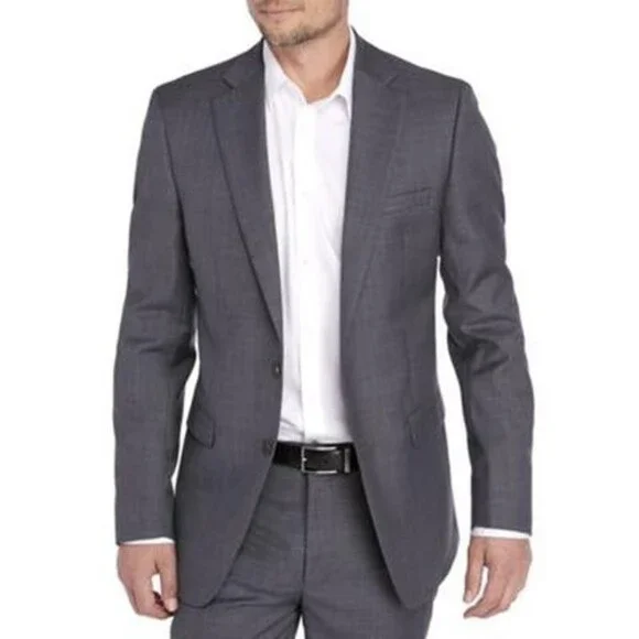 Calvin Klein Slim-Fit Wool Stretch Suit Jacket Men's 40L Gay Heather Long Sleeve