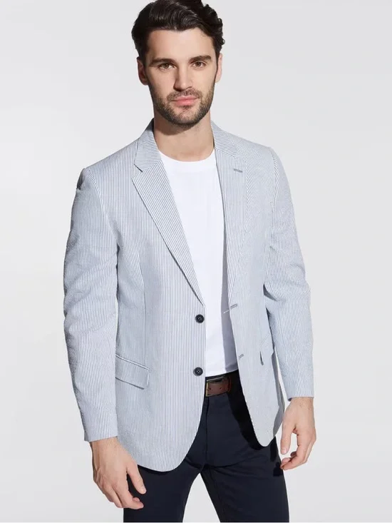 Nautica | Men’s blue/white striped  seersucker partially lined blazer Size S42