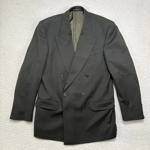 Yves‎ Saint Laurent YSL Double Breasted Blazer Green Worsted Wool 44 Mens Suit