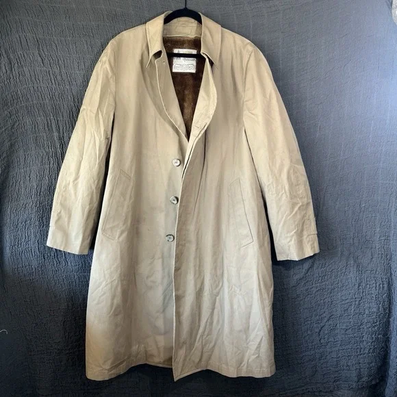London Fog Maincoats Trench VTG Beige Removable Faux‎ Fur Liner Men's 44 Long