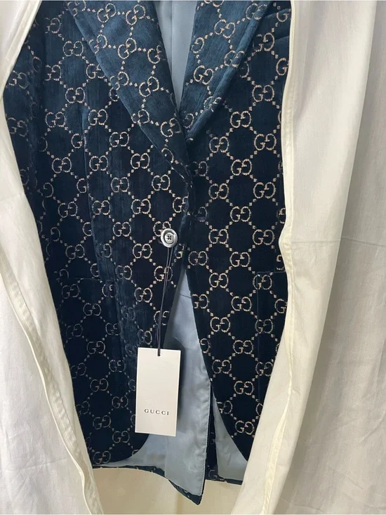 Gucci Navy GG Velvet Blazer
