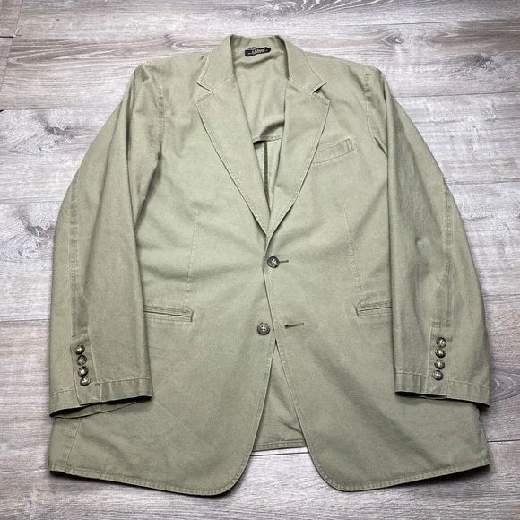 L.L. Bean Blazer Mens XL Green Cotton Canvas Unstructured 2-Button Sport Coat