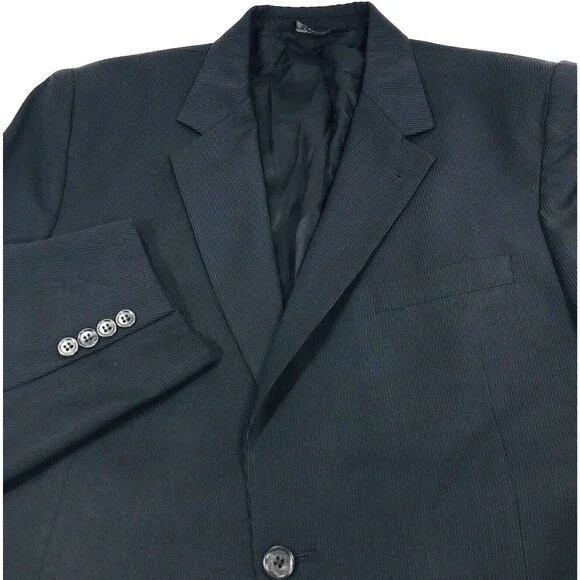 Jos A Bank Signature Chalk Stripe Sport Coat Wool Black 42 Academia Preppy