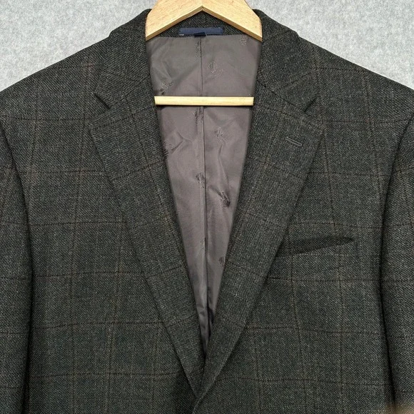 JOS A BANK Brr Comfort 46 XLong Wool Tweed Plaid Sport Coat Jacket Elbow Patches