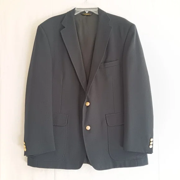 Orvis Blazer Mens Size L Navy Blue Excellent Gold Crested Button Hopsack USA
