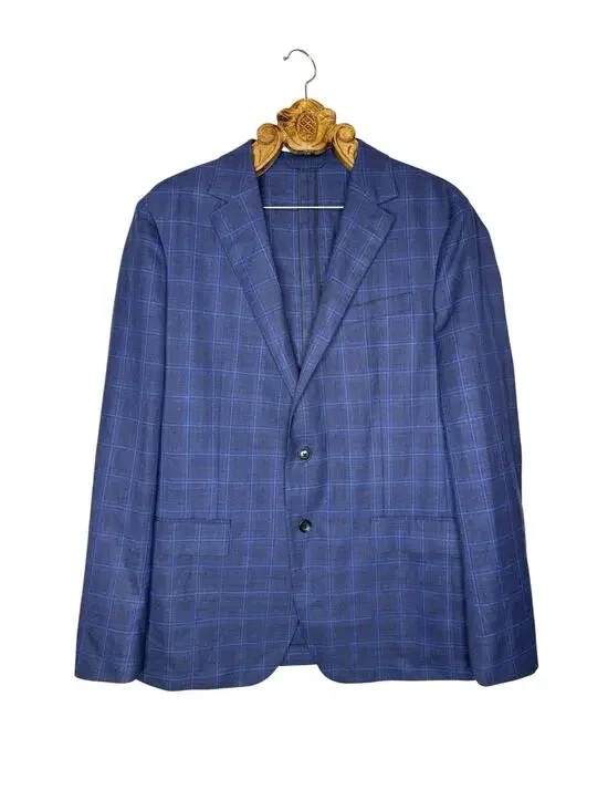 Bonobos Athletic Fit Zignone Italian Wool Plaid Blazer Jacket Coat Blue 44L
