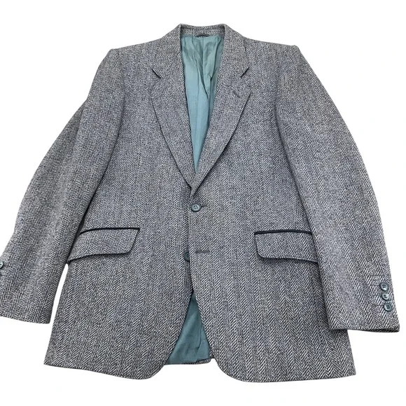 Nino Cerruti Paris Blazer Men 40R Gray Blue Brown Wool Tweed Classic VTG Flaws