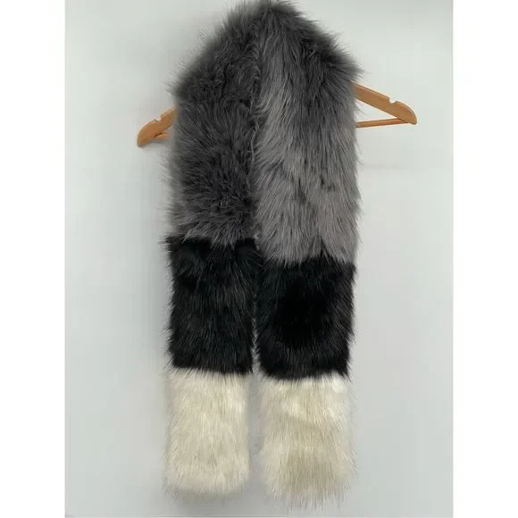 Steve Madden‎ Scarf Faux Fur Women One Size Black Gray Off White New