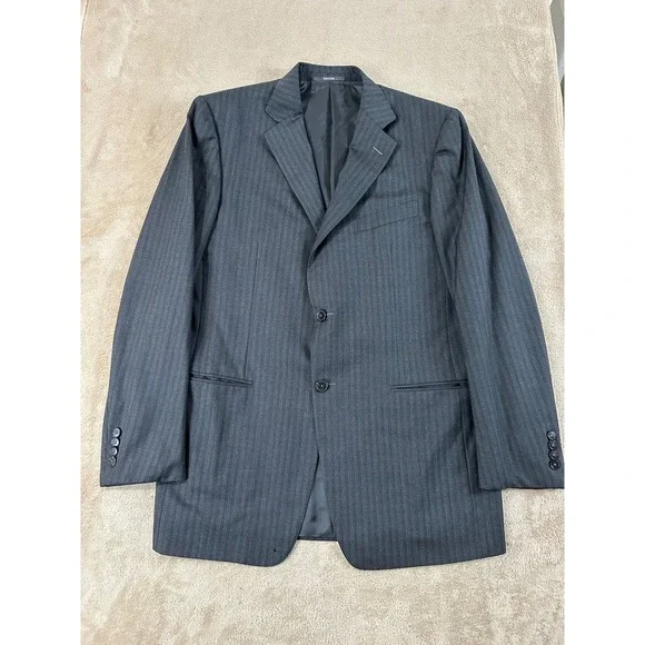 Ermenegildo Zegna Blazer Jacket Mens 52L Charcoal Grey Pinstripe 100% Wool Italy