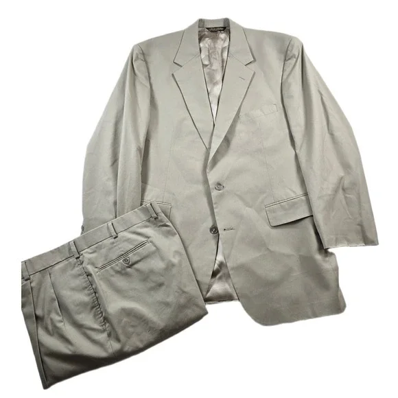 Brooks Brothers Cotton Blend Suit Mens 44L 2 Piece 38x29 Pleated Tan Classic