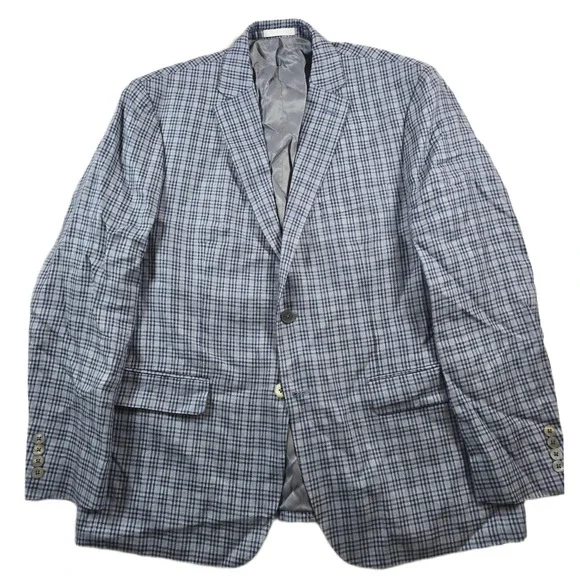 LRL Ralph Lauren 100% Linen Plaid Blazer Men 44R 44 Blue Grey Sport Coat