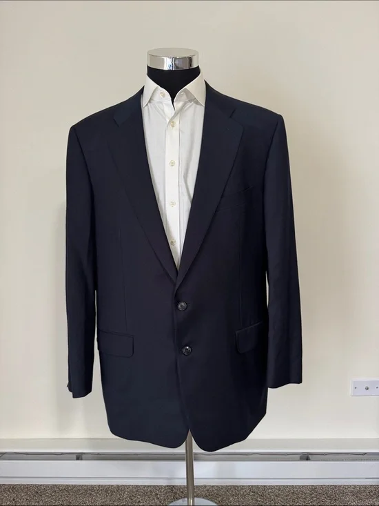 Ermenegildo Zegna mens 48R navy blue solid 100% wool 2-button suit jacket EUC