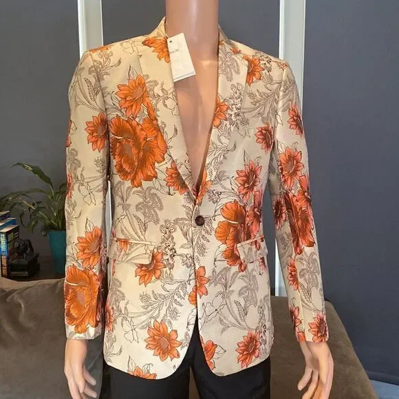 Men’s Floral Suit Jacket Blazer Prom Party Wedding Slim Fit Size 34 NWT