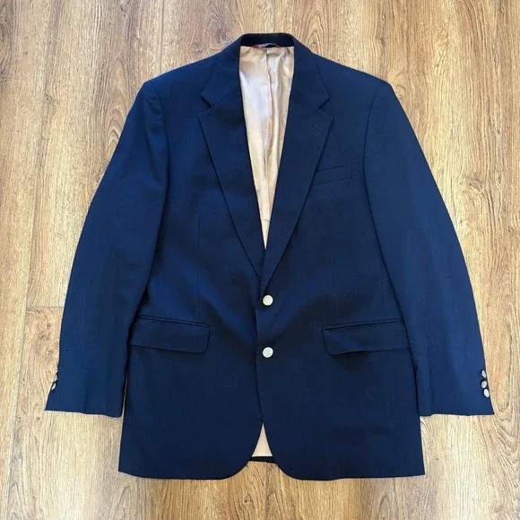 VTG Botany 500 Mens 42L Navy Blue Wool Blazer Gold Buttons Made in‎ USA union
