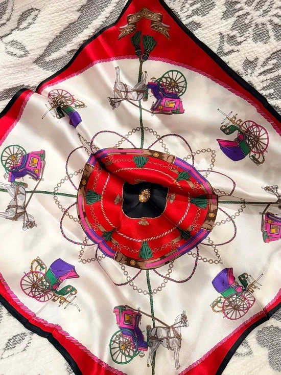 New 100% Silk Red & Cream Decorative Scarf