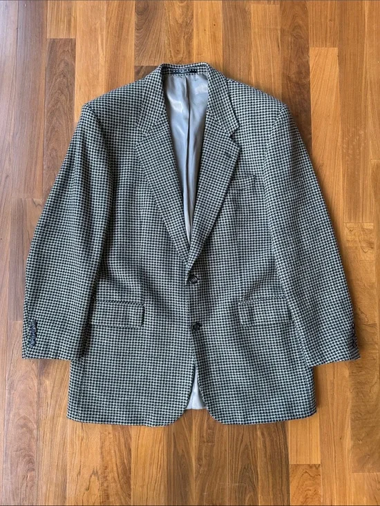 VTG 90s BOSS Hugo Boss Black & White Houndstooth Sport Coat 44L - Made In USA