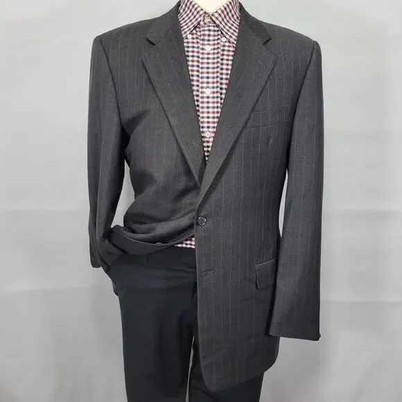 Hickey Freeman Men's Sport Coat Blazer Two Button CH BLK Striped Loro‎ Piana 42L