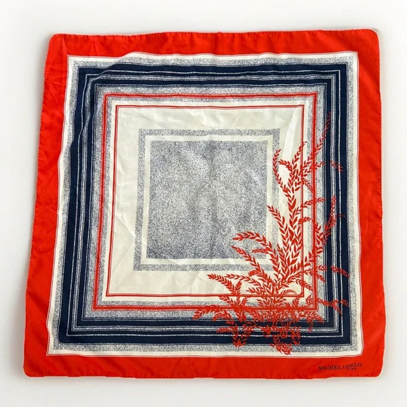 VTG Michelangelo Roma Red White And Blue Scarf Square With Beautiful Floral
