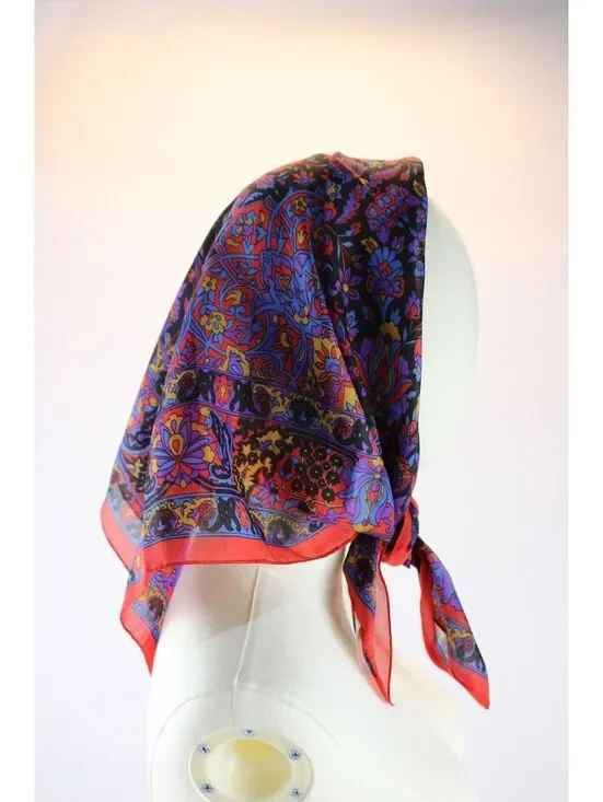 Vintage Silken Polyester Scarf by Berkshire Made in Italy Paisley Floral Red