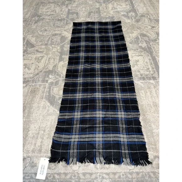Banana Republic Scarf Plaid Check Blue Black Gray Preppy 12.5 X‎ 66 New